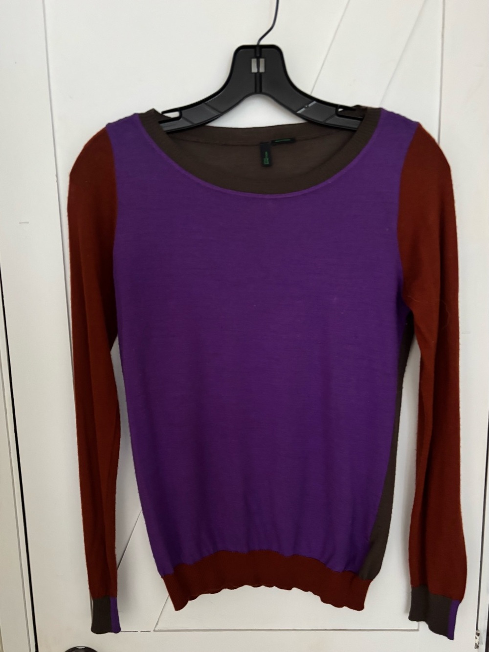 Stile Benetton Color Block Knit Sweater Purple Rust Brown Made in Croatia